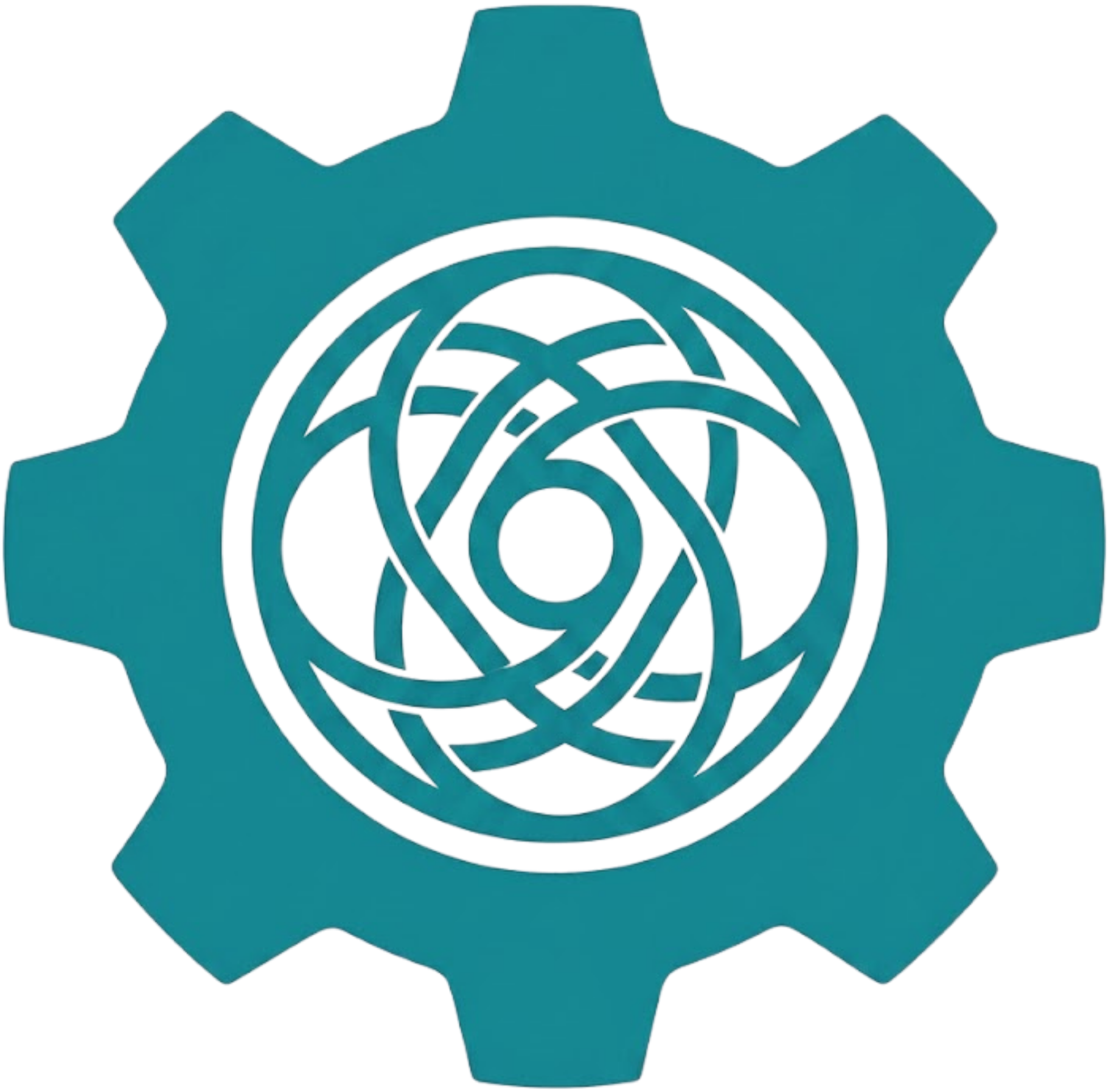 An icon with a settings /operations outer ring. In the middle is a swirling orbital infinite inner loop giving a sense of continuous motion